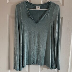 Tokyo Darling Sage Long Sleeve V-Neck Top